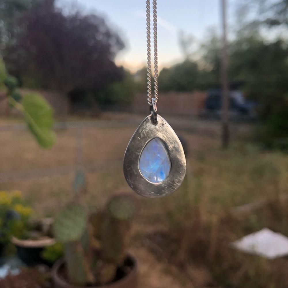 Handmade Sterling Silver Teardrop Moonstone Pendant - Picture 7 of 7